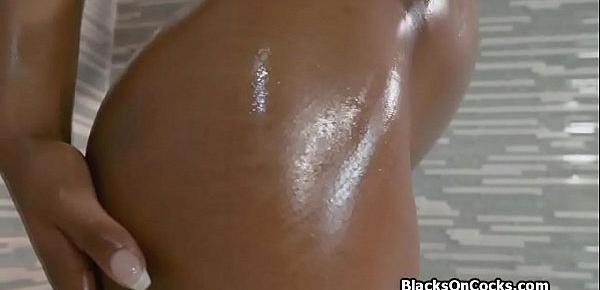  Busty black beauty Lola oiled to suck dick